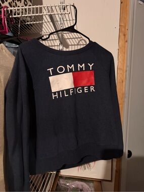 Tommy Hilfiger Navy Sweatshirt with Red & White Flag Logo